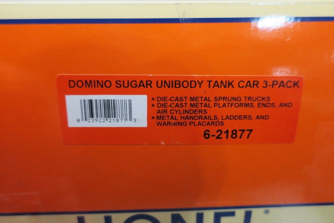 Lionel Domino Sugar Unibody Single Dome Tank Car 3 - Pack 6 - 21877 AS - IS - WISE GUYS HOBBIES LLC