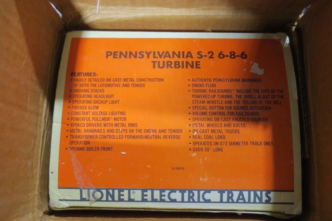 Lionel 6 - 18010 O Gauge Pennsylvania S - 2 6 - 8 - 6 Turbine Steam Locomotive & Tender - WISE GUYS HOBBIES LLC