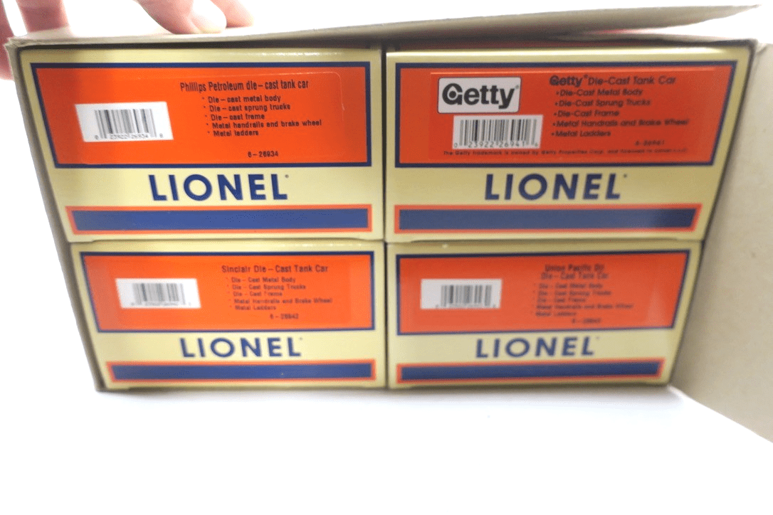 Lionel Die-Cast Tank Car 4-Pack,Phillips Petroleum,Getty,Sinclair,& UP, 6-26936 - WISE GUYS HOBBIES LLC