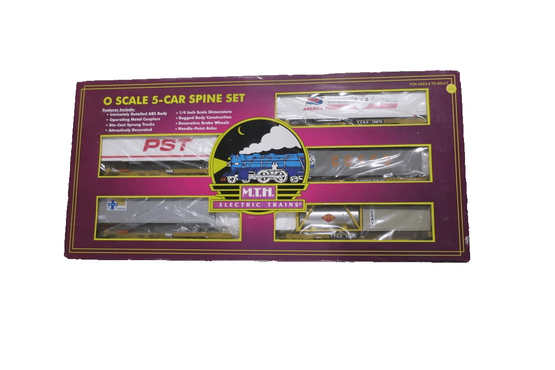MTH Premier O Scale (20 - 95035) TTX Spine Car 5 - Pack w/Containers & Trailers - WISE GUYS HOBBIES LLC