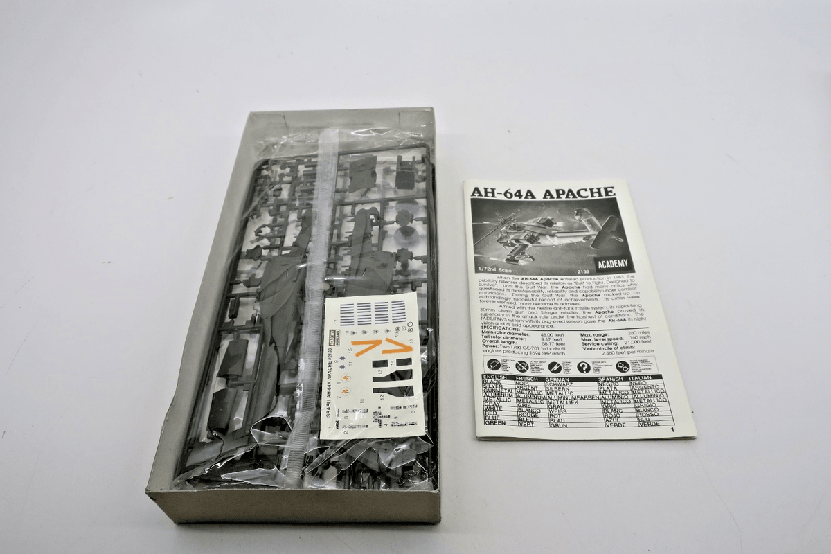 Academy 1/72 McDonnell Douglas AH - 64A Apache Model Kit 2138 - WISE GUYS HOBBIES LLC