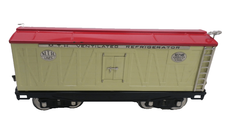 MTH Standard Gauge Reefer Tin plate Traditions 214R Ivory And Red / Nickel Trim - WISE GUYS HOBBIES LLC