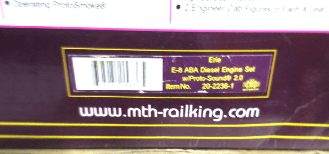 MTH 20 - 2236 - 1 Erie E - 8 ABA Diesel Engine Set Proto 2.0 LN 8204 - WISE GUYS HOBBIES LLC