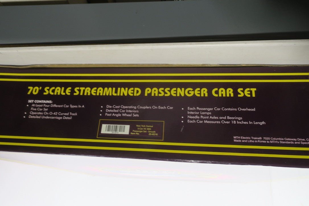 MTH 20-6516 O Gauge New York Central 70' Streamlined Passenger Car Set - WISE GUYS HOBBIES LLC
