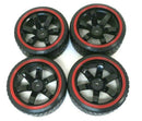 1/10 Scale On-Road 6 Spoke Black Red Lip Rims V-Tread Hard Compound Drift Wheels