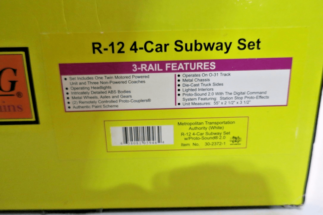 MTH Rail King 30 - 2372 - 1 MTA White R - 12 4 - Car Subway Set w/Proto - Sound 2.0 NEW - WISE GUYS HOBBIES LLC