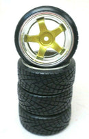 1/10 Scale On-Road 5 Spoke Gold w/ Chrome Lip Rims V-Tread Hard Drift Wheels