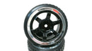 1/10 Scale On-Road 6 Spoke Black w/ Chrome Lip Rims V-Tread Hard Drift Wheels
