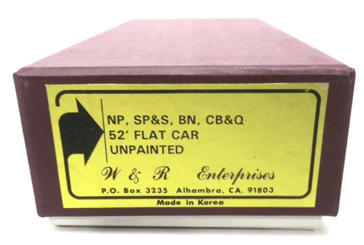 W&R Enterprises HO Brass - 52’ Flat Car NP, SP&S, BN & CB&Q Unpainted NOS - WISE GUYS HOBBIES LLC