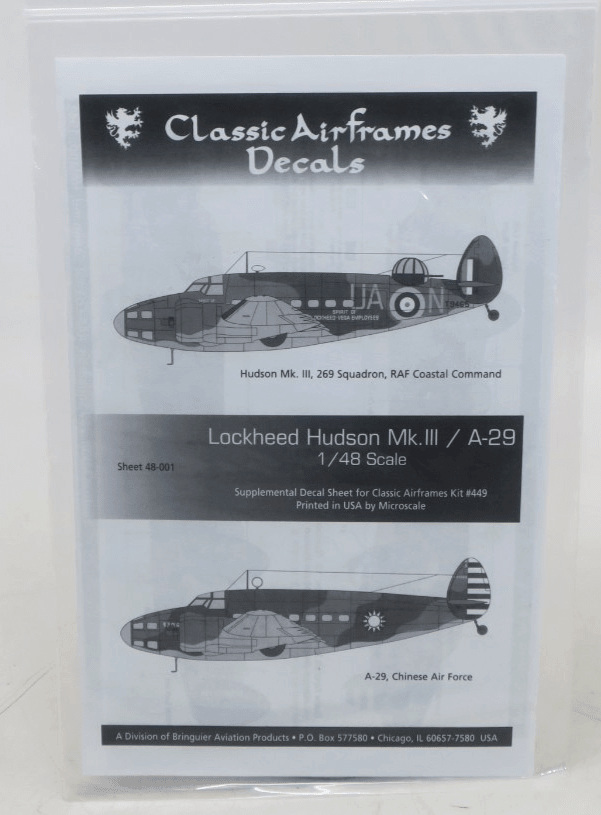 Classic Airframes Decals 1/48 Lockheed Hudson Mk.III / A-29 CAFD48001 - WISE GUYS HOBBIES LLC