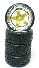 1/10 Scale On-Road 5 Spoke Gold w/ Chrome Lip Rims V-Tread Hard Drift Wheels