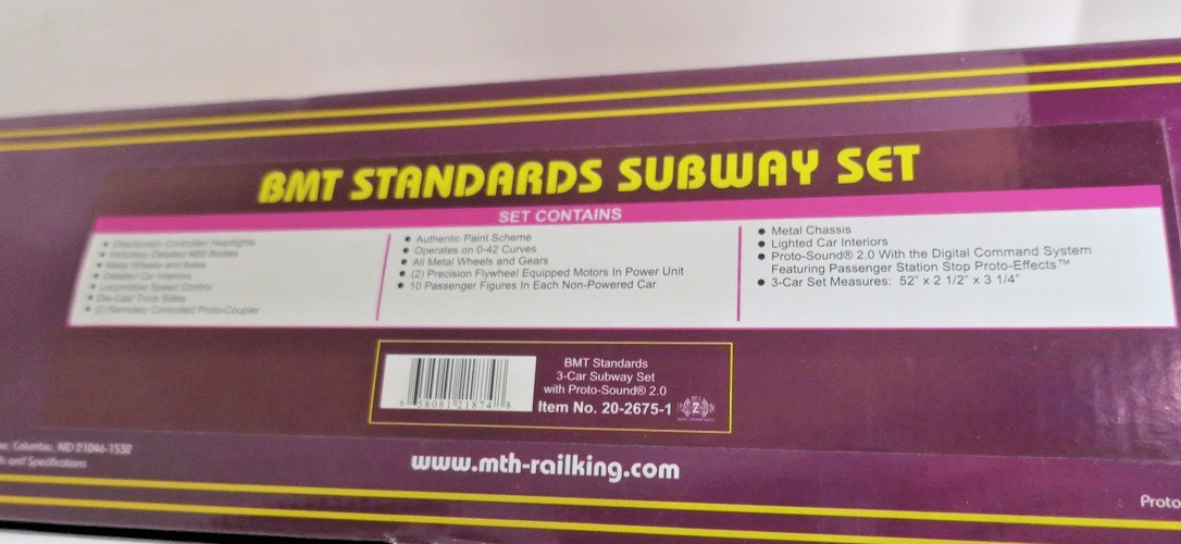 MTH 20 - 2675 - 1 BMT Standards 3 - Car Subway Set w/Proto 2 LN No Box 10184 - WISE GUYS HOBBIES LLC