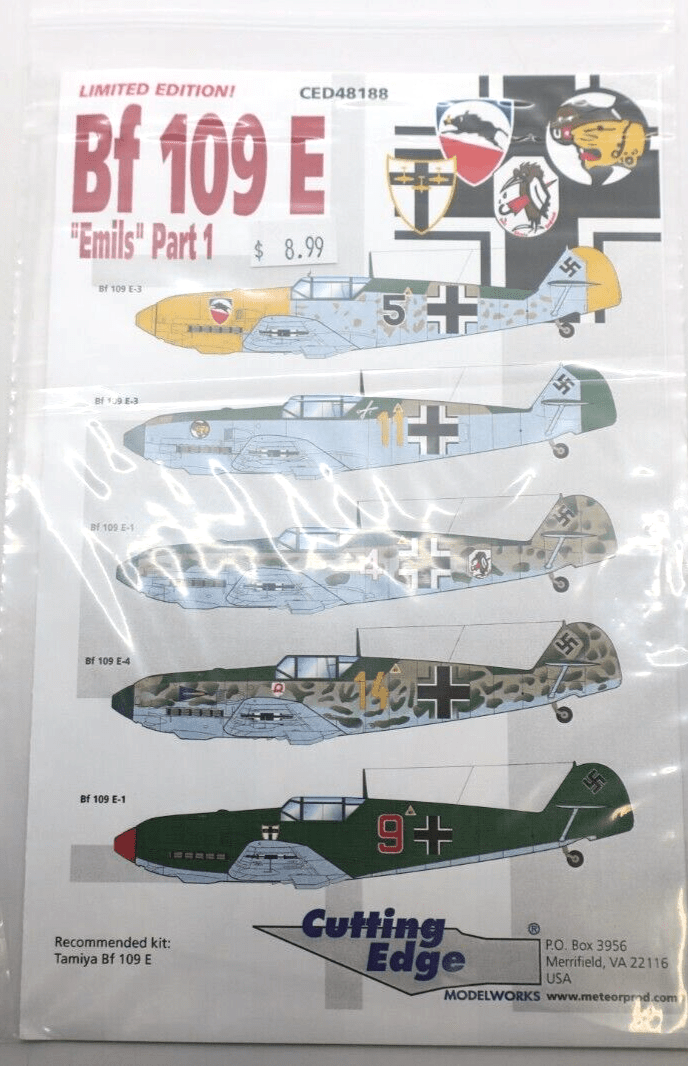 Cutting Edge CED48188 Bf 109E Emils Model Airplane Decal 1/48 Scale (ALU3) - WISE GUYS HOBBIES LLC