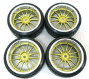 1/10 Scale On-Road 12 Spoke Gold w/ Chrome Lip Rims V-Tread Hard Drift  RC Wheel