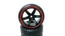 1/10 Scale On-Road 6 Spoke Black Red Lip Rims V-Tread Hard Compound Drift Wheels
