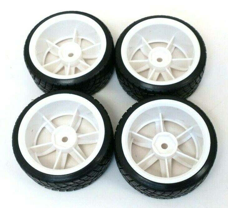 1/10 Scale On-Road 6 Spoke White Rims V-Tread Hard Compound Drift Tires Wheels - WISE GUYS HOBBIES LLC