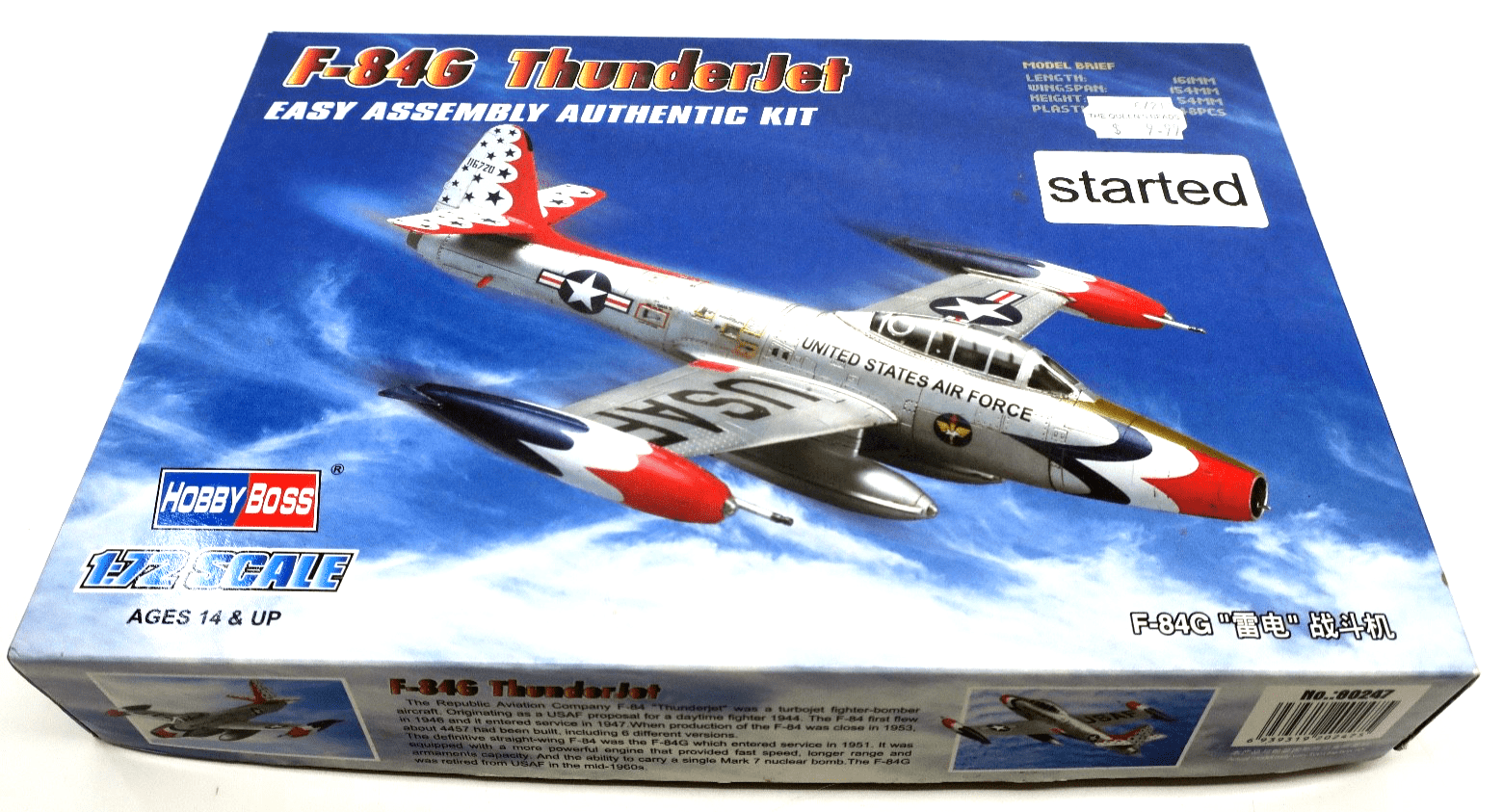 Hobby Boss 1/72 F - 84G Thunderbolt Model Kit 80247 STARTED - WISE GUYS HOBBIES LLC