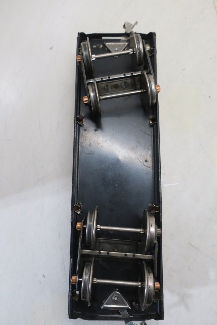 MTH Standard Gauge Tinplate Black 511 Flat Car w/ Wood Load 10 - 1117 - WISE GUYS HOBBIES LLC