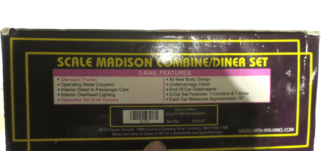 MTH 20-4127 Boston & Maine B&M 70' combine diner passenger 2-car set - WISE GUYS HOBBIES LLC