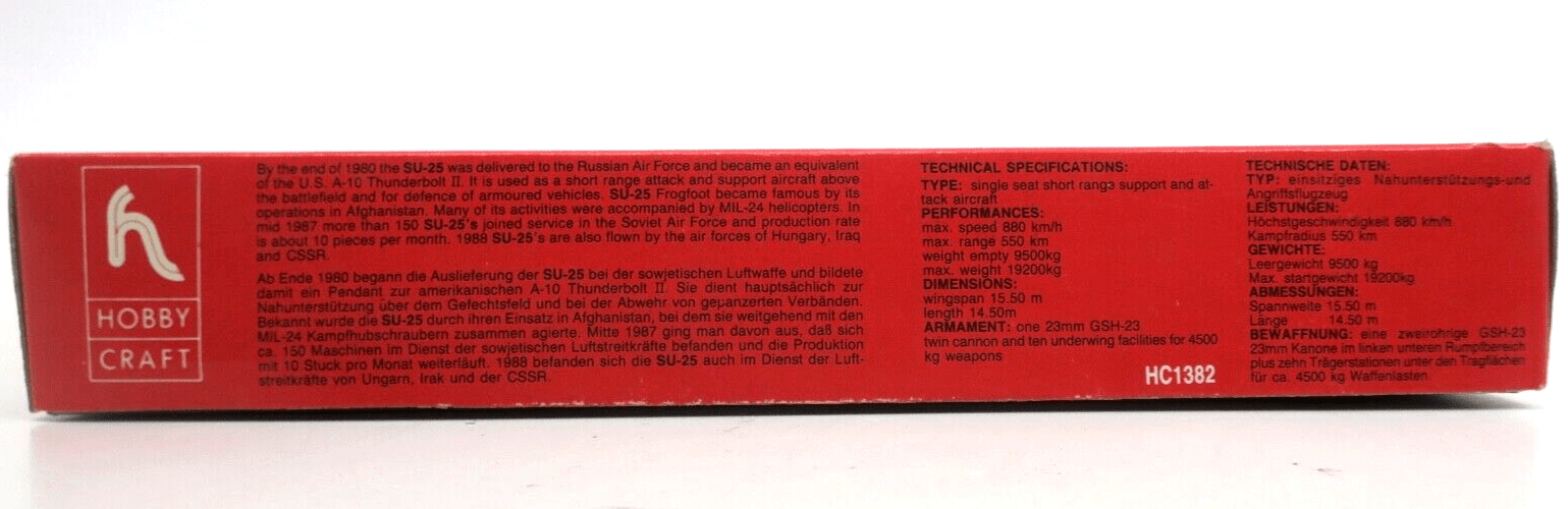Hobbycraft 1/72 Suchoi SU-25 Frogfoot Model Kit 1382 - WISE GUYS HOBBIES LLC