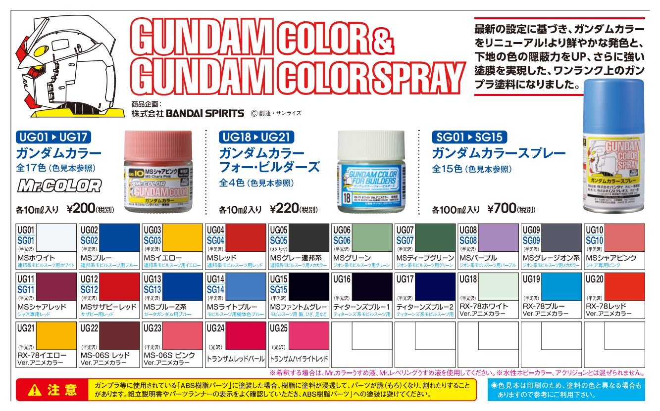 Mr. Color Gundam Color Paint (UG01 - UG25) (25 Colors) - WISE GUYS HOBBIES LLC