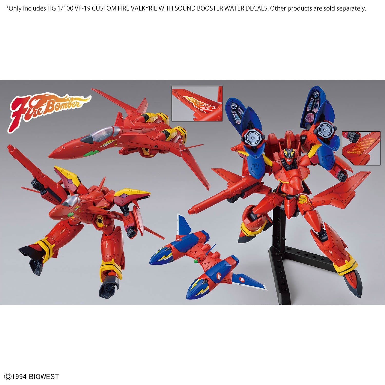 HG 1/100 VF - 19 Custom Fire Valkyrie With Sound Booster Water Decals - WISE GUYS HOBBIES LLC